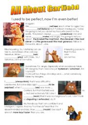 English Worksheet: All About Garfield (personal features, verb tenses, modals, conditionals)