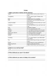 English Worksheet: Clothes dictionary