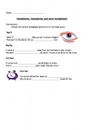 English Worksheet: homophones