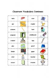 English Worksheet: Classroom Vocabulary Dominoes
