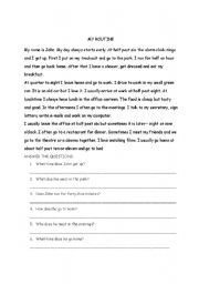 English Worksheet: MY ROUTINE