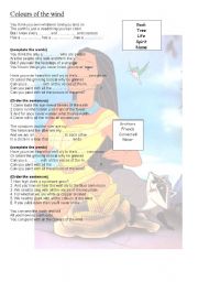 English Worksheet: pocahontas song