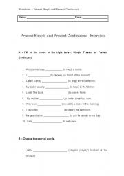 English Worksheet: Present Simple and Present Continuous Exercises