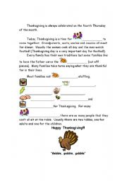 English Worksheet: Thanksgiving history Cloze #2