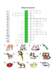 English Worksheet: ANIMAL CROSSWORD