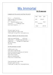 English Worksheet: song-my immortal