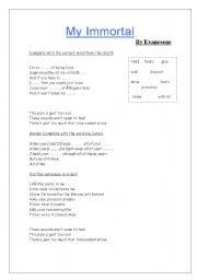 English worksheet: song-my immortal