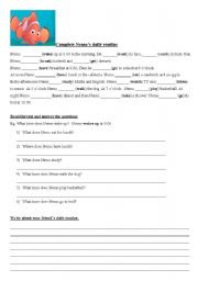 English Worksheet: Nemos daily routine