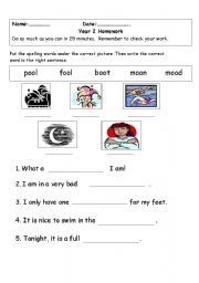 English worksheet: made at my school to teach year two spelling pattern