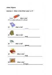 English Worksheet: School Objects