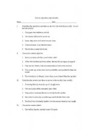 English Worksheet: Test on Adverbs and Adjectives