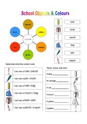 English Worksheet: SCHOOL OBJECTS AND COLOURS