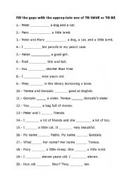 English worksheet: To have and To Be