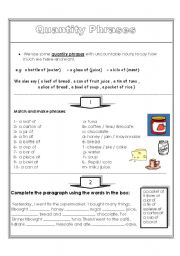 English Worksheet: Quantity  Phrases 