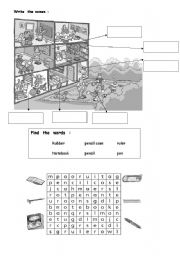 English Worksheet: School rooms  and  things