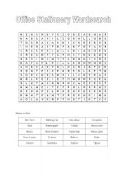 English Worksheet: Office Stationery Wordsearch
