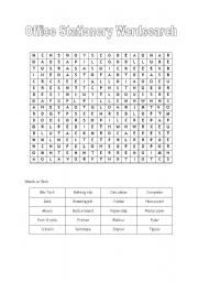 English Worksheet: Office Stationery Wordsearch