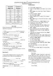 English Worksheet: A HANDOUT ON  POSSESSIVE PRONOUNS