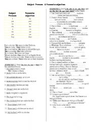English Worksheet: Subject  Pronouns  & Possessive adjectives