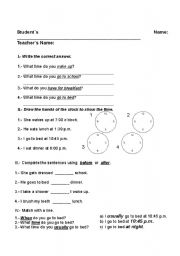 English worksheet: time and routines