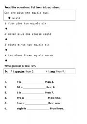English worksheet: Math equations