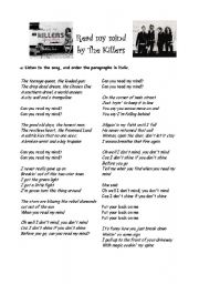 English Worksheet: Read my mind by The Killers - Listening Activity