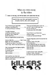 English Worksheet: When we were young- by the Killers