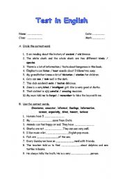 English Worksheet: English Test in Grammar and Vocabulary
