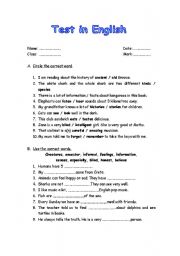 English worksheet: English Test in Grammar and Vocabulary