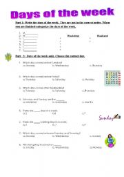 Days of the week and school subjects