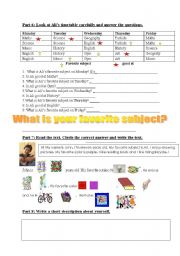 English Worksheet: days of the week and the school subjects 2