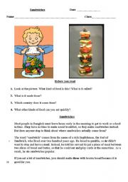 English Worksheet: Sandwiches