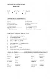 English Worksheet: exam to be, personal pronouns