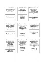 English Worksheet: grammatical terms loop game, class activity