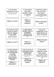 English worksheet: grammatical terms loop game, class activity