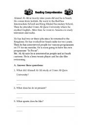 English worksheet: reading comprehension