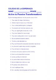 English Worksheet: PASSIVE VOICE TRANSFORMATION