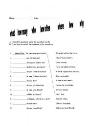 Question words worksheet