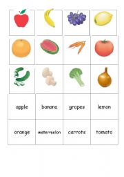 English Worksheet: Fruits and vegetables memory game