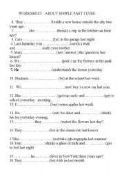 English worksheet: worksheet about simple past tense
