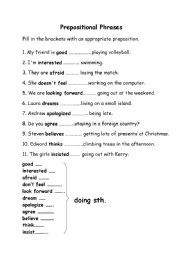 English Worksheet: Prepositional phrases