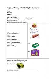 English worksheet: School objects,clothes and colours