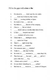 English Worksheet: articles