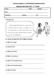 English Worksheet: TEST 5TH GRADE