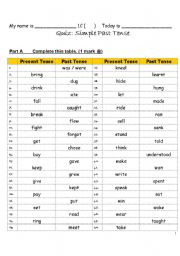 English worksheet: Quiz of Past Tense