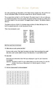 English Worksheet: The Solar System