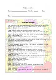 English Worksheet: Where to eat in Britain? - reading comprehension