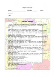 English worksheet: Where to eat in Britain? - reading comprehension