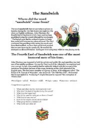 English Worksheet: History of the sandwich