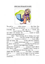 English Worksheet: Fill in the blanks (simpe present, simple past, present continuous and some grammar)